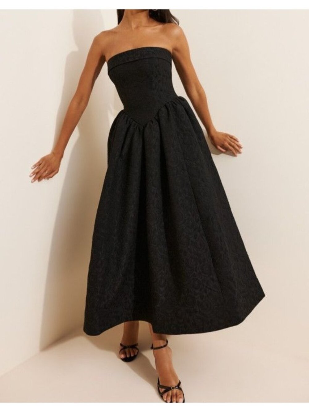 BHLDN Jacquard Strapless Midi Dress Enchanting Whimsygoth Formal Black Womens 8